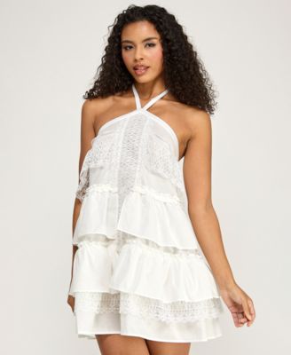 Juniors' Halter-Neck Tier Babydoll Dress