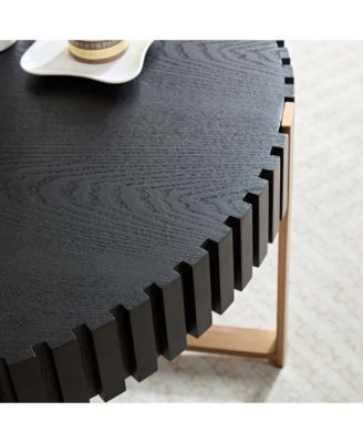 Modern Drum Coffee Table, 31.5'' Round Center Table with Fluted Edge and Sturdy Pedestal for Living Room, Office.