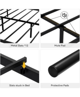 Twin Bed Frame Heart-Shaped Headboard Footboard Metal Slat Support Under-Bed Storage Noise-Free