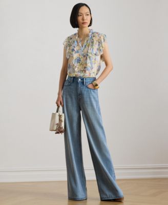 Women's Floral Flutter-Sleeve Shirt