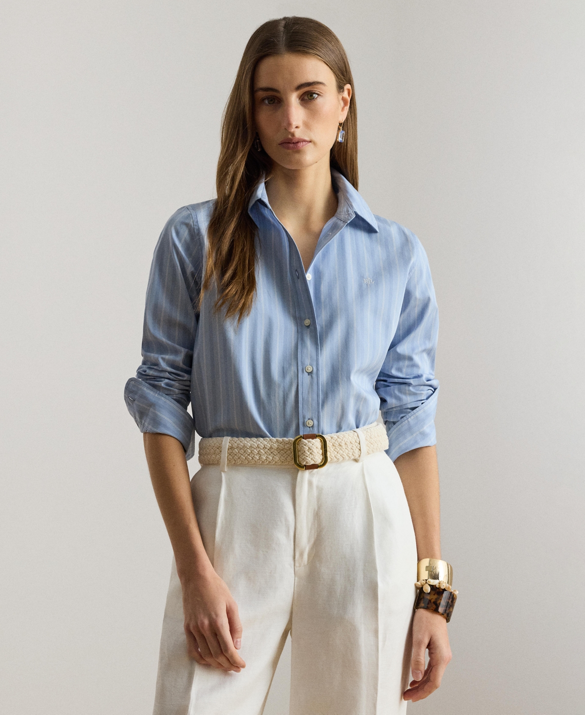 Lauren Ralph Lauren Women's Striped Long-Sleeve Shirt - Blue/White Multi
