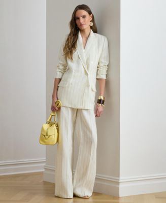 Lauren Ralph Lauren Women's Striped Wide-Leg Linen Pants - Macy's