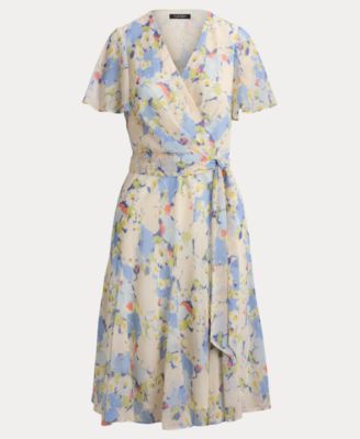 Women's Floral Surplice Neck Midi Dress