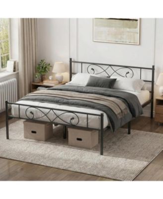 Metal Platform Bed Frame with Unique Design Headboard and Under-Bed Storage