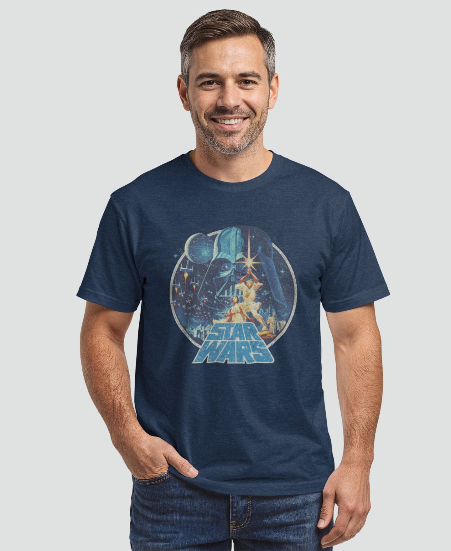Мужская футболка Fifth Sun Star Wars Classic Retro Circle Movie Poster Short-Sleeve, цвет: Тёмно-синий меланжевый — фото 1