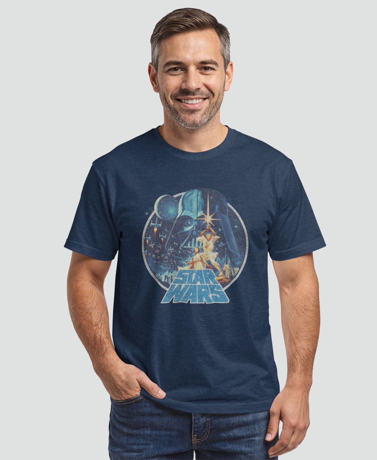 Star Wars Men's Classic Retro Circle Movie Poster Short Sleeve T-Shirt - Navy Heather