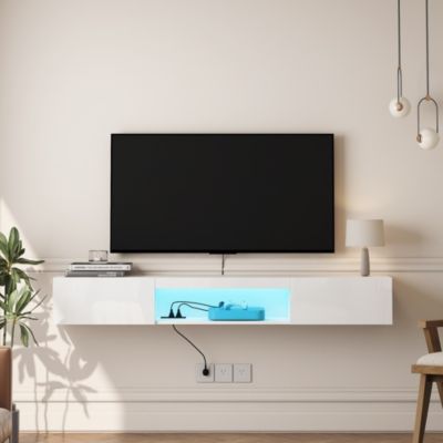 63" Modern Floating TV Stand Wall Mounted with 16 Color LED Lighting