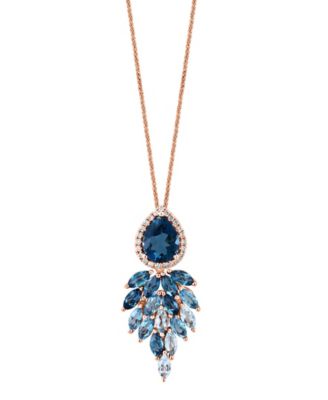 London Blue Topaz (3-3/8 ct. t.w.), Sky Blue Topaz (1-5/8 ct. t.w.) & Diamond (1/8 ct. t.w.) Cascading Pendant Necklace in 14k Rose Gold, 16" + 2" extender