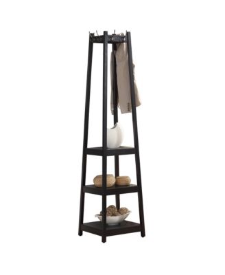 Trapezoid Coat Rack with 3-Tier Storage Shelves, Freestanding Hall Tree with Hooks, Industrial Style for Entryway, Living Room