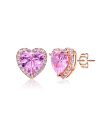 Charming 18K Rose Gold Plated Heart & Halo CZ Stud Earrings