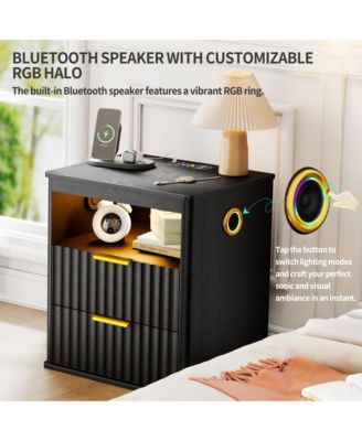 Vlrska 19.7-inch Wide Nightstand with Motion Sensor Function, LED Lights, and Wireless Charging Station