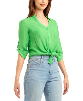 Women's Textured Button-Front Top