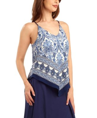 Women's Printed Triangle-Hem V-Neck Top