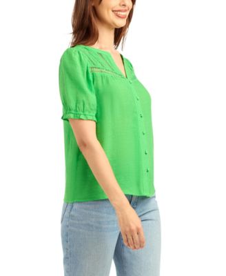 Women's Gauzy Textured V-Neck Top