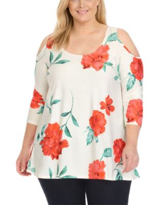 Plus Size Floral Cold Shoulder Knit Tunic Top