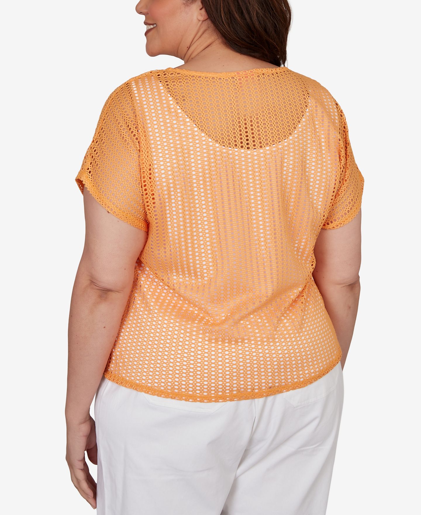Женский топ HEARTS OF PALM Plus Size Solid Textured Knit, цвет: Оранжевый — фото 5