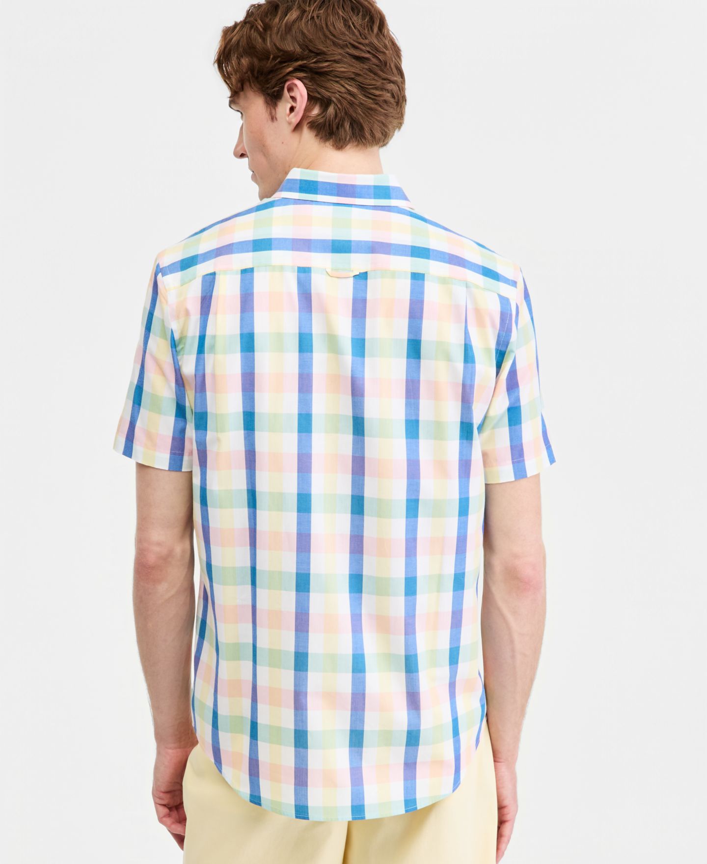 Мужская рубашка Club Room Printed Short-Sleeve, цвет: Клетчатый яркий белый — фото 4
