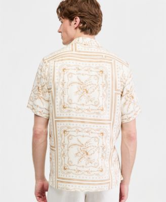 Men's Botanical Scarf Silk Ray Short Sleeve Shirt