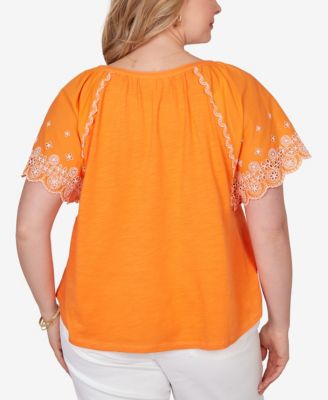 Plus Size Embroidered Sleeve Slub Knit Top