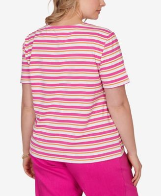 Plus Size Crochet Neck Stripe Knit Top