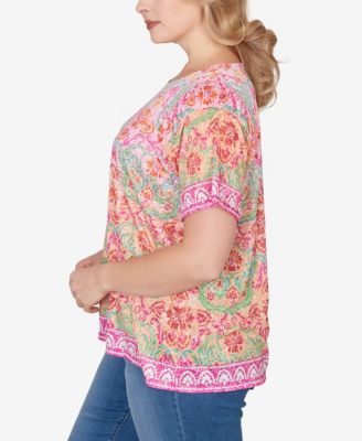 Plus Size Floral Damask Print Knit Top