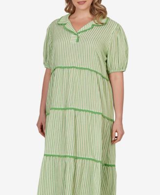 Plus Size Textured Stripe Tiered Maxi Dress