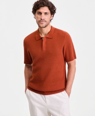 Men's Short-Sleeve Textured Collared Sweater, Macy's Exclusive