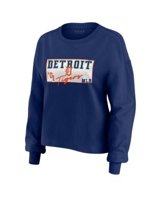 Women's Navy Detroit Tigers Heavy Rugby Jersey Cropped Long Sleeve T-Shirt & Shorts Lounge Set