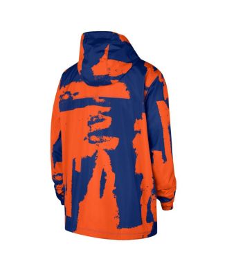 Men's Blue/Orange New York Knicks Courtside Club Premium Woven Full-Zip Hooded Jacket