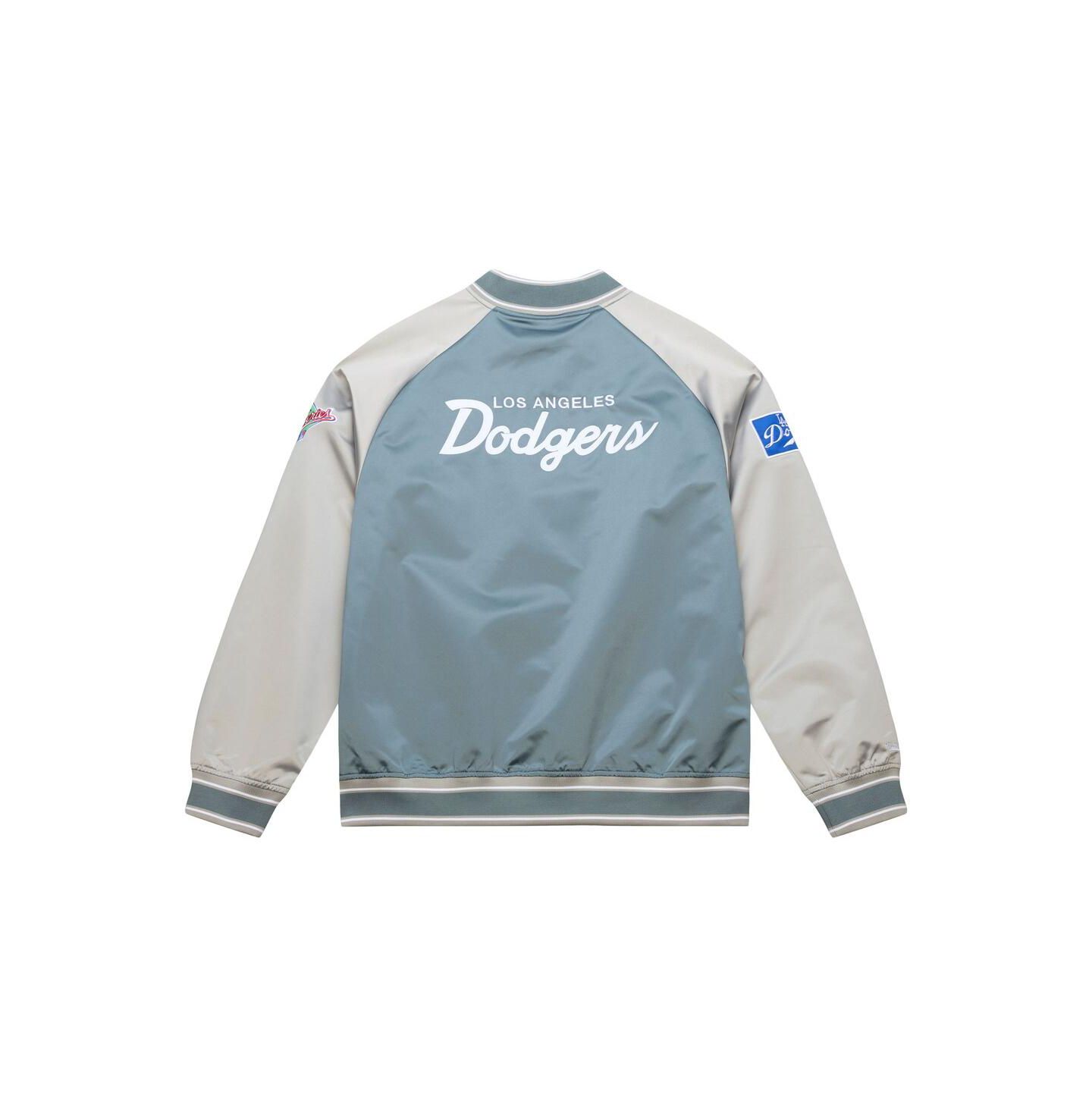 Мужская куртка Mitchell & Ness Mitchell Ness Gray Los Angeles Dodgers Thunderstorm Head Coach Lightweight Satin Full-Snap — фото 2