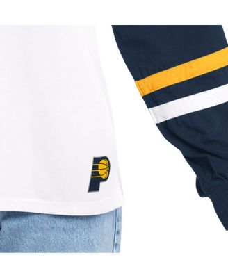 Women's White/Navy Indiana Pacers Key Player Oversized Hooded Long Sleeve T-Shirt