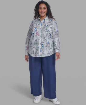 Plus Size Printed Collared Top