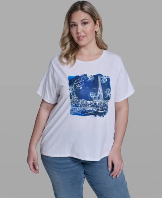 Plus Size Watercolor Paris Crewneck T-Shirt