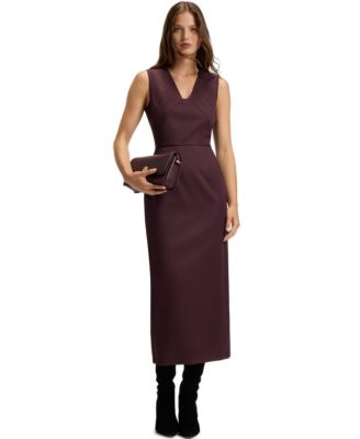 BOSS by Women's Piped Waistband Virgin-Wool Dress
