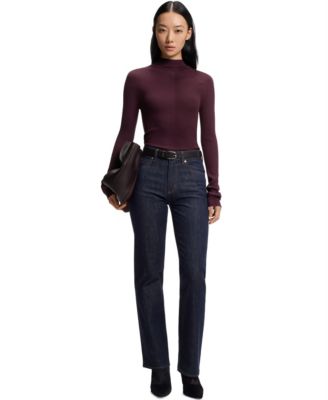 BOSS by Women's Merino Wool Mock-Neck Sweater