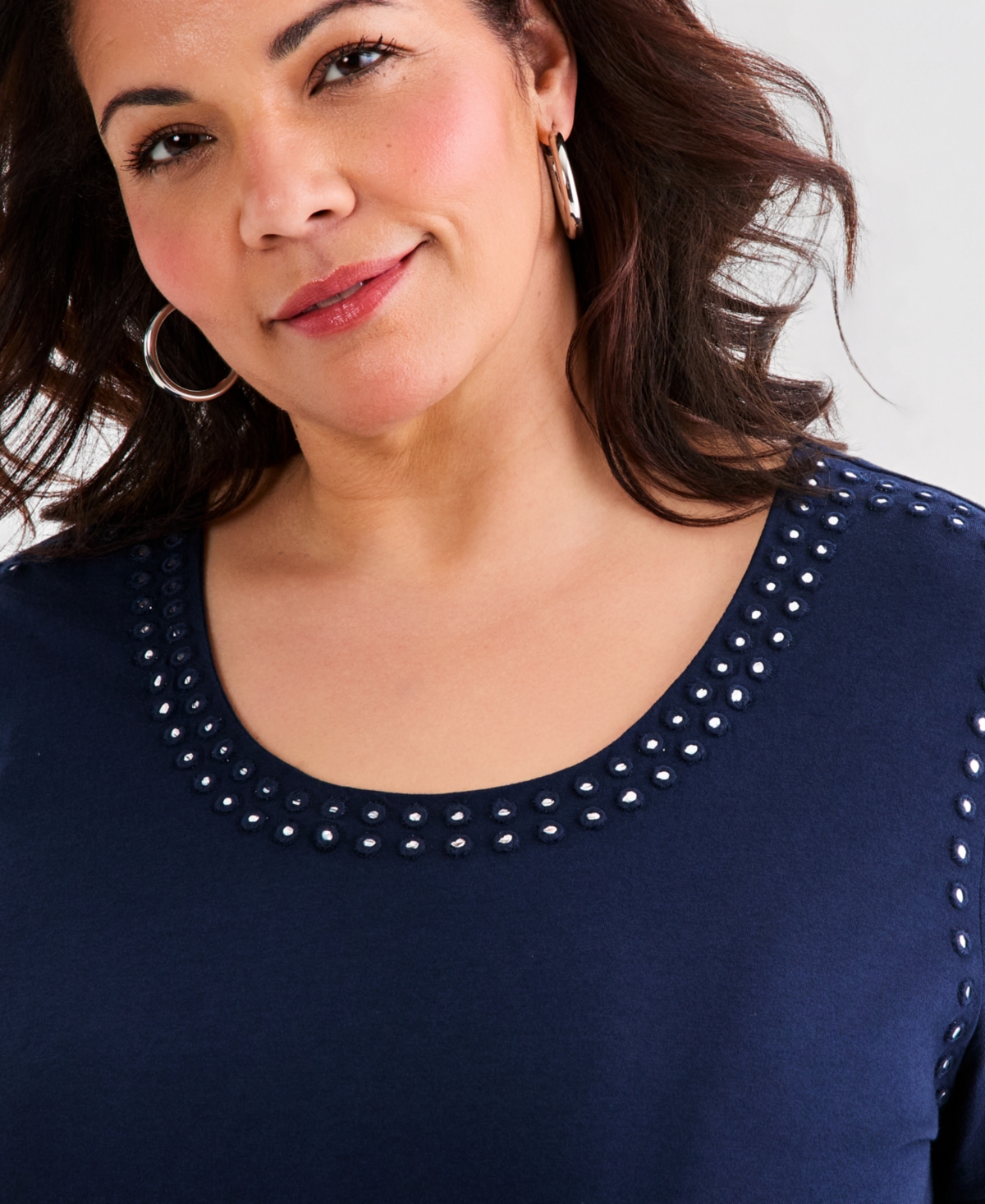 Style & Co Plus Mirror Trim Short-Sleeve Top, Macy's Exclusive