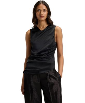 BOSS by Women's Stretch-Silk Asymmetric-Hem Top