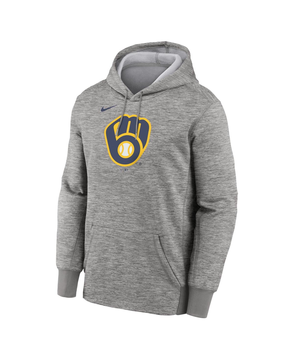 Nike Men's Heather Gray Milwaukee Brewers Primary Logo Therma Hoodie