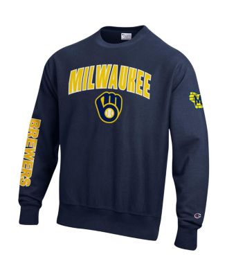 Men's Navy Milwaukee Brewers Reverse Weave Chenille Sweatshirt