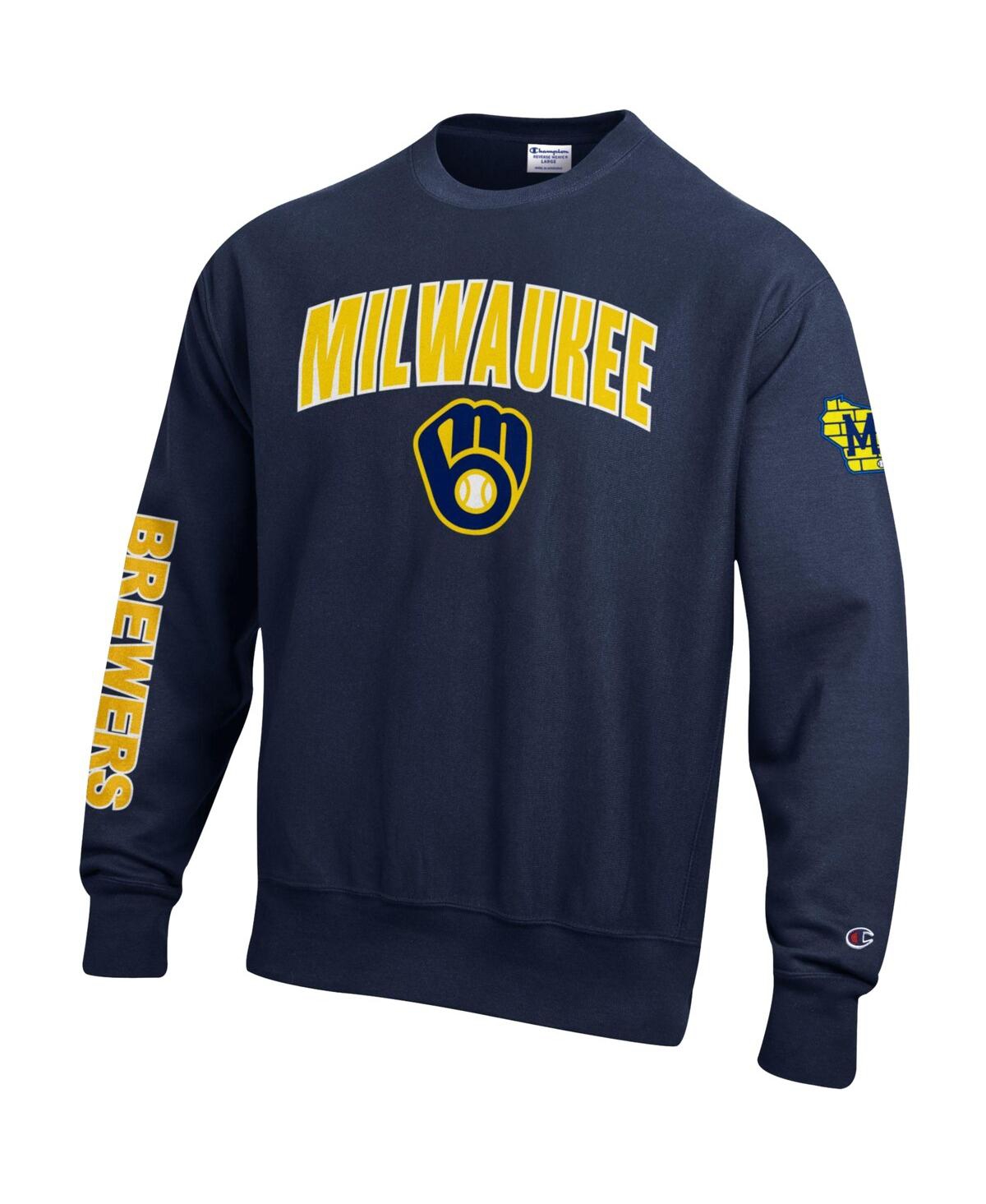 Champion Men's Navy Milwaukee Brewers Reverse Weave Chenille Sweatshirt