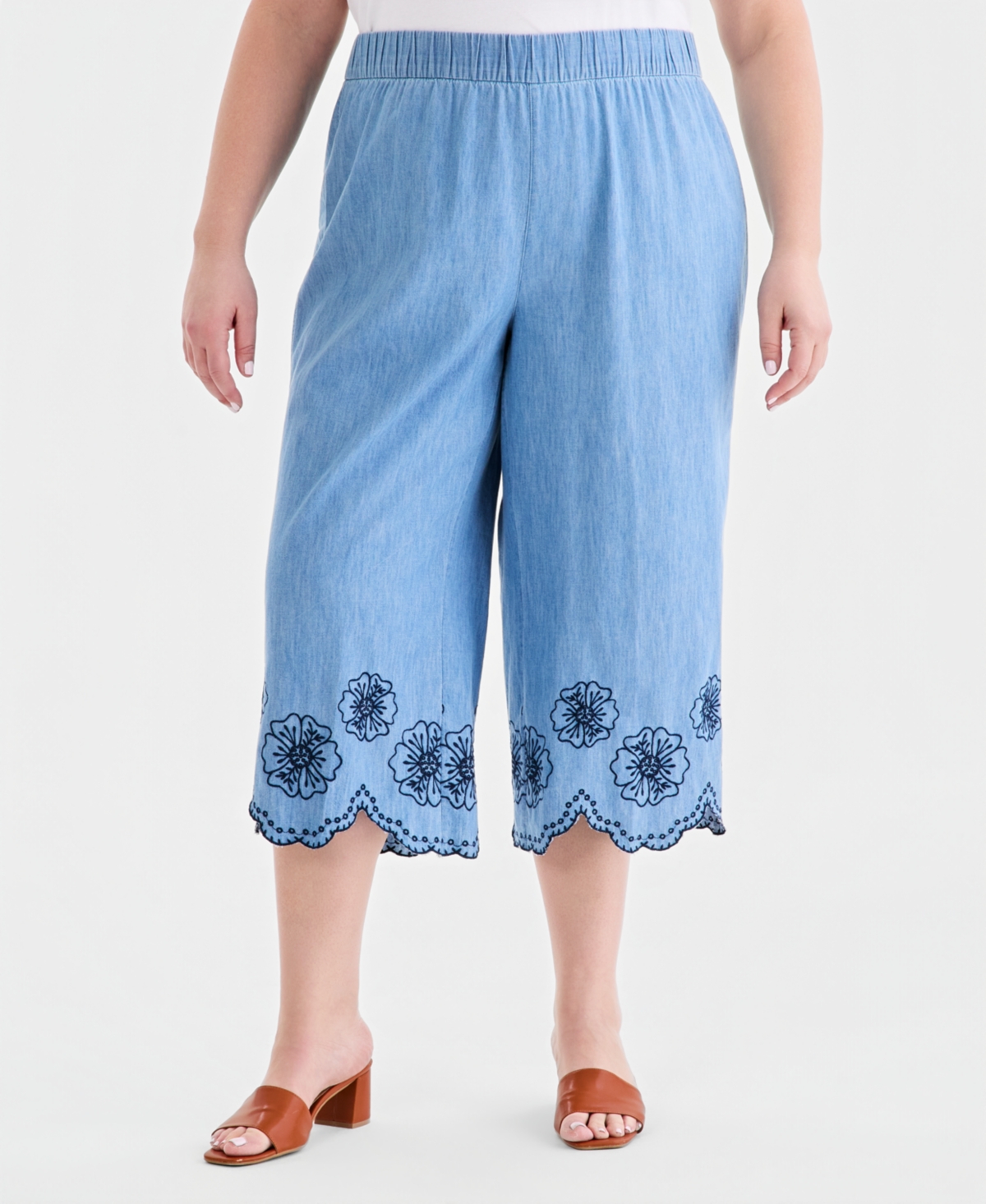 Style & Co Plus Cotton Scalloped Eyelet Capri Pants, Macy's Exclusive