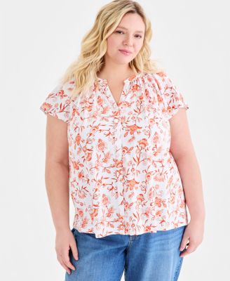 Plus Size Relaxed Flutter-Sleeve Blouse