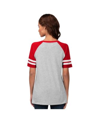 Women's Heather Gray Philadelphia Phillies Goal Line Raglan V-Neck T-Shirt