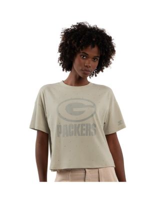 Women's Khaki Green Bay Packers Rhinestone Sprinkle Boxy Cropped T-Shirt
