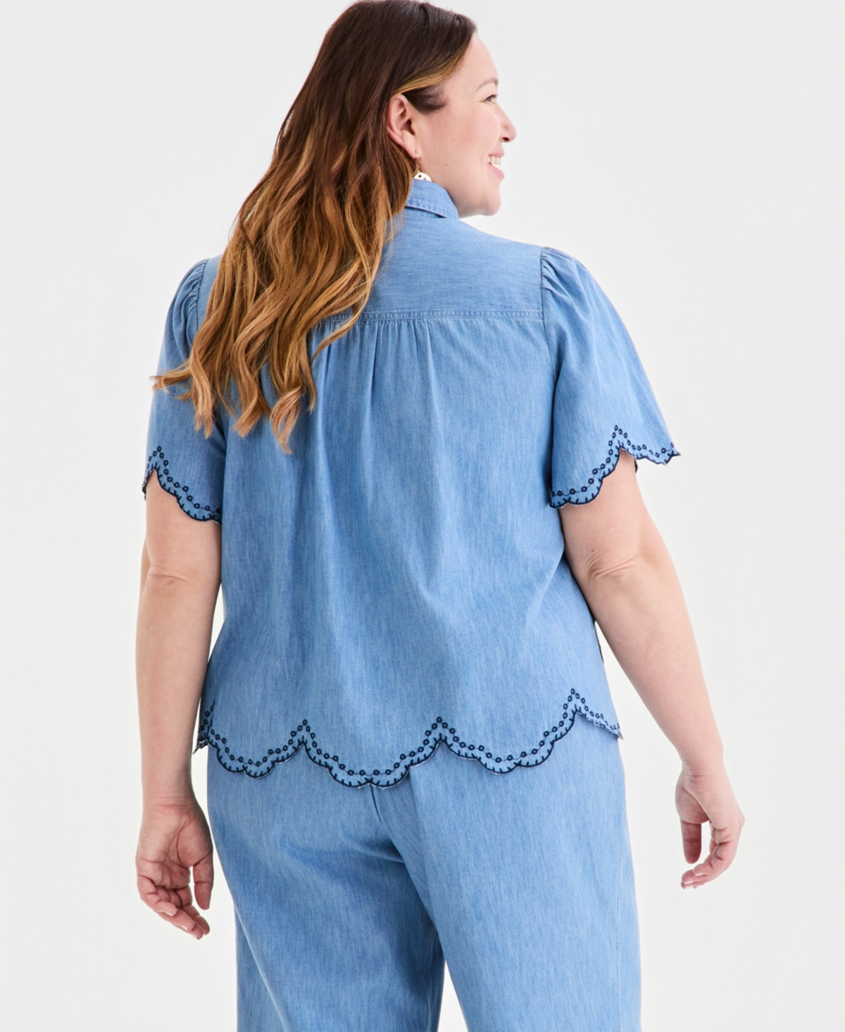 Style & Co Plus Cotton Scalloped Eyelet Shirt, Macy's Exclusive