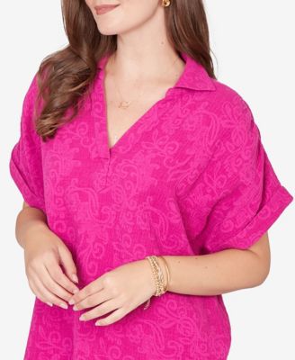 Petite Paisley Embossed Gauze Camp Shirt