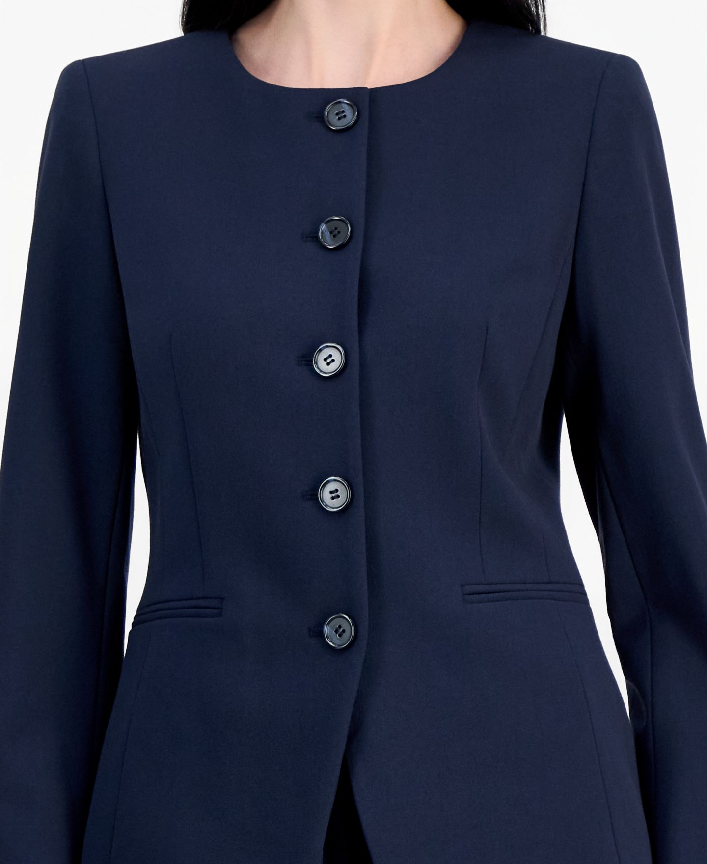 Женский пиджак Tahari ASL Collarless Button-Front Blazer, цвет: Тёмно-синий — фото 3