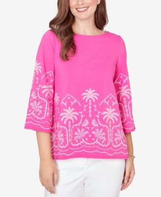 Petite Palm Tree Embroidered Knit Top