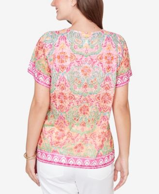 Petite Floral Damask Print Knit T-Shirt