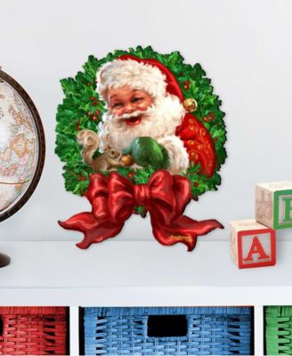 Santa Bow Wreath Christmas Holiday Outdoor Decor Large Ornament